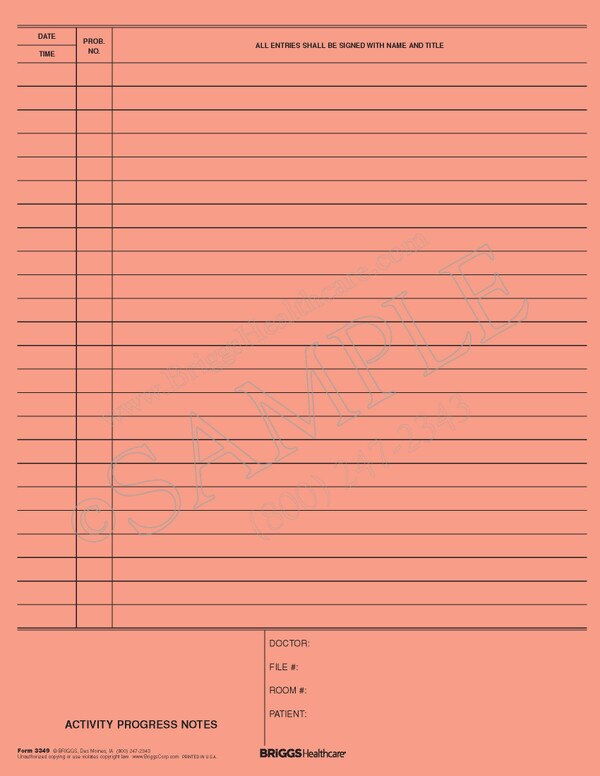 Assisted Living Activity Progress Note Pad